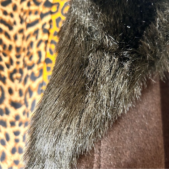 Marvin Richards Vintage Brown Wool Coat with Leopard Lining - Size Large - Picture 9 of 13